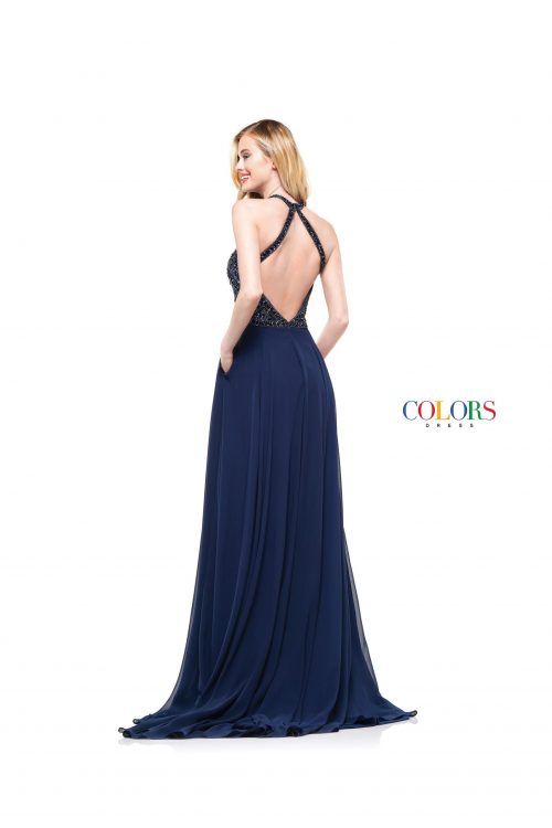 Navy High Neck Beaded Dress-2