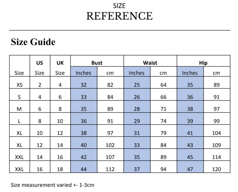 Size Reference – Vogue Lease