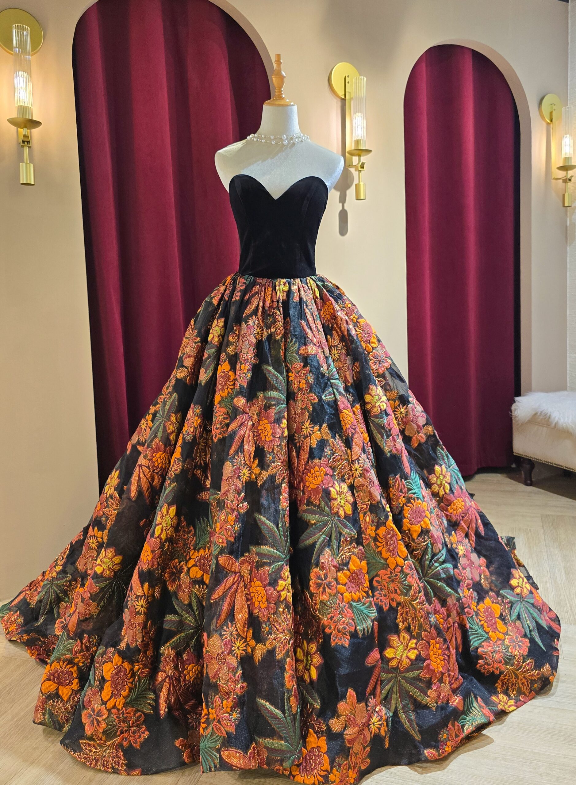 Midnight Autumn Floral Ball Gown